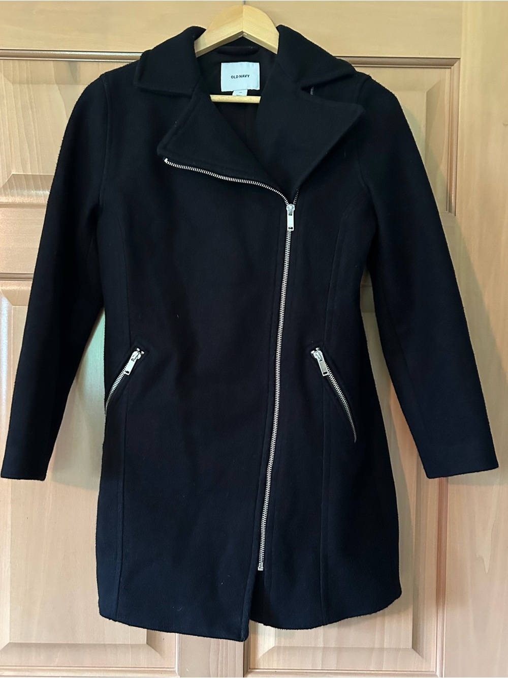 Old Navy Women’s Black Soft Brushed Long Moto Asymmetrical Zip Coat Size XS